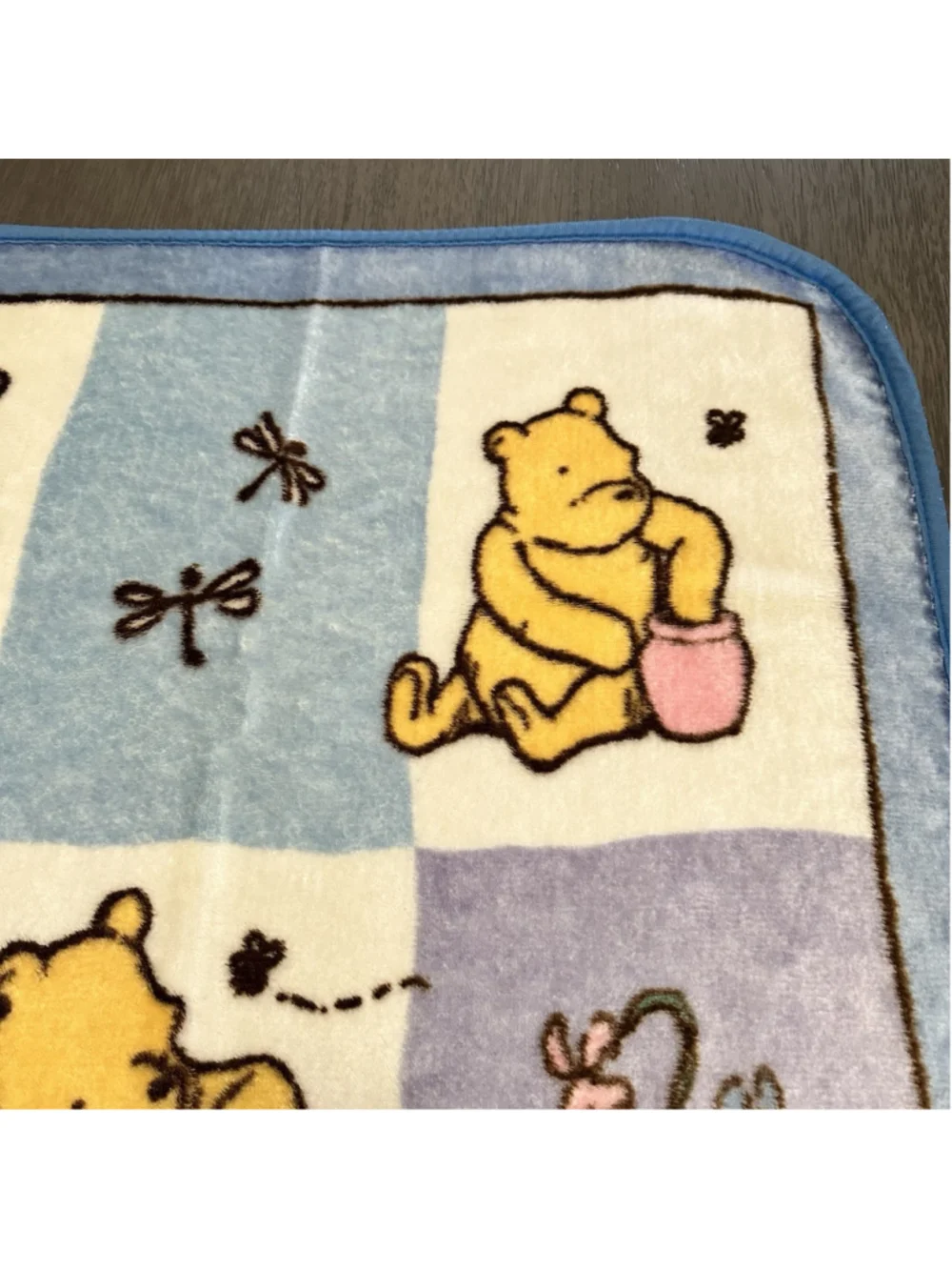 VTG Disney Winnie the Pooh Fleece Baby Blanket Classic Squares Honey Pot
